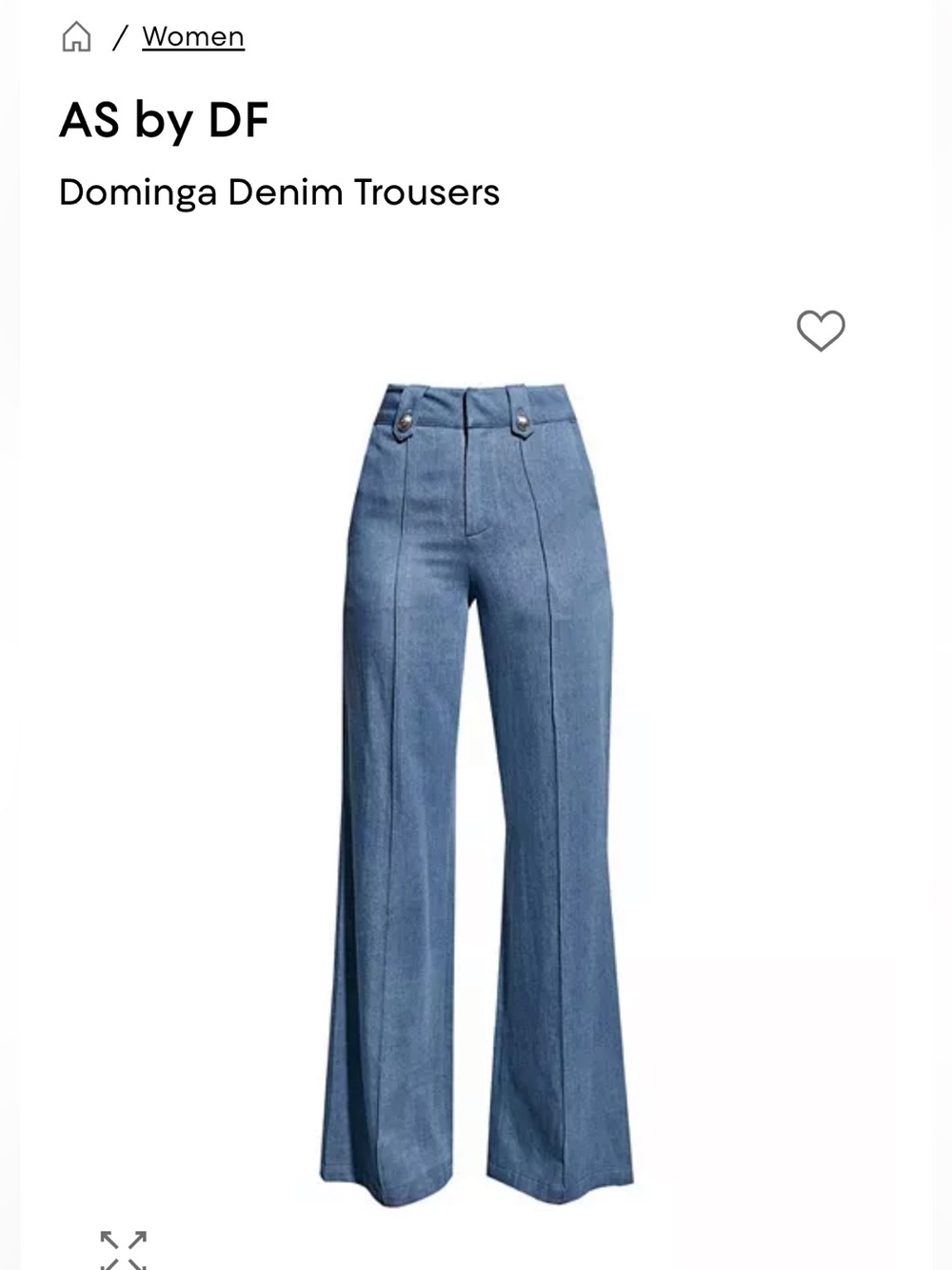 AS BY DF High rise wide leg button denim trousers size 8